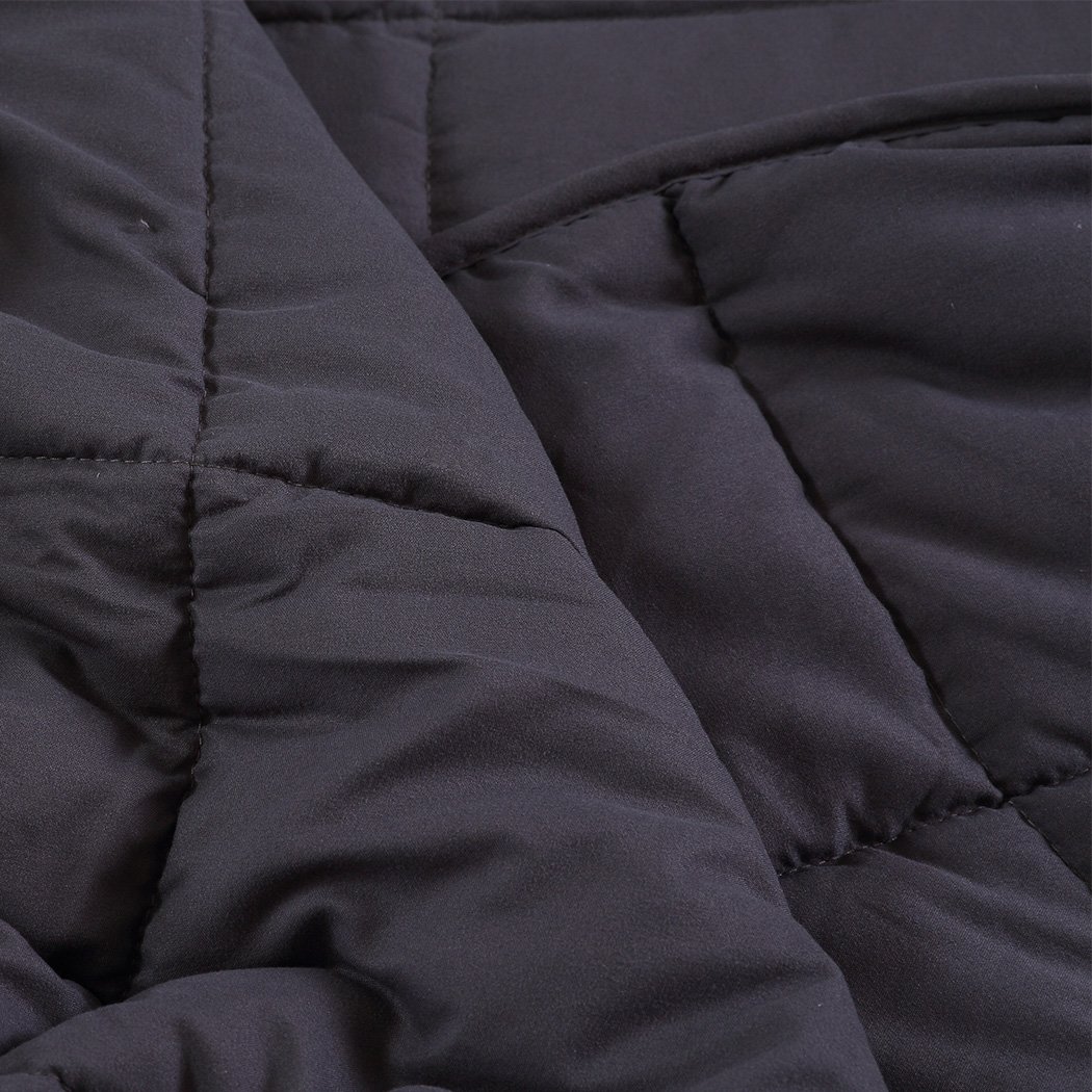 DreamZ 9KG Weighted Blanket in dark grey with a bamboo cover, showcasing its 5-layer design and removable zipped cover.
